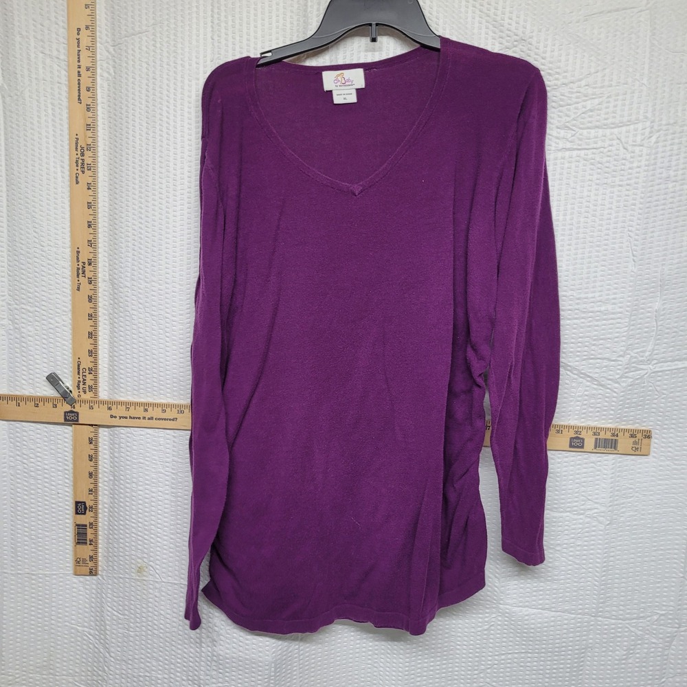 Oh Baby by Motherhood Maternity Purple V-Neck Ruched Long Sleeve Sweater‎ XL